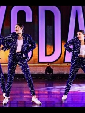 Blue Geometric Dance Costume Set – Blazer & Pants – Youth/Adult Small